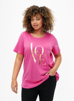 Zizzi Cotton T-shirt With Gold-colored Text