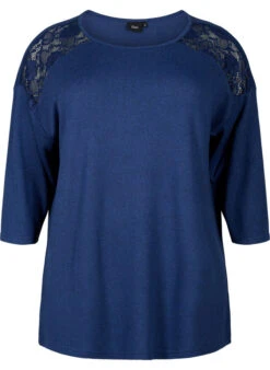 Zizzi Blouse With 3/4 Sleeves And Lace Detail -Chic Soldes V50600B 1490 Front