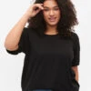Zizzi Cotton T-shirt With 2/4 Sleeves -Chic Soldes V59053E 0199 ModelFront