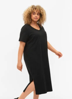 Zizzi Short Sleeve Cotton Dress With Slit -Chic Soldes V59150D 0199 ModelDetail2