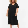 Zizzi Short Sleeve Cotton Dress With Slit -Chic Soldes V59150D 0199 ModelFront