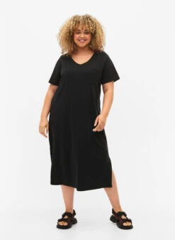 Zizzi Short Sleeve Cotton Dress With Slit