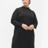 Zizzi Plain Dress With V Neck And 3/4 Sleeves -Chic Soldes V59310B 0199 ModelFront