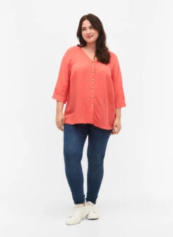 Zizzi Viscose Blouse With Buttons And V-neck -Chic Soldes V90001F 1265 ModelFullBody