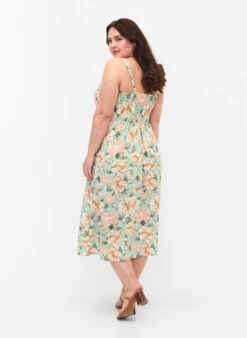 Zizzi Floral Viscose Strap Dress With Smocking -Chic Soldes V90001G 9991 ModelBack