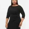 Zizzi Dress With Draping And 3/4 Sleeves -Chic Soldes V90146B 0199 ModelFront