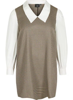 Zizzi Long-sleeved Printed Shirt Tunic With Large Collar -Chic Soldes X95913B 9990 Front