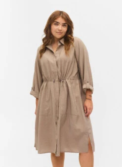Zizzi Viscose Shirtdress With Adjustable Waist