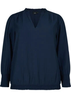Zizzi Viscose Blouse With Long Sleeves And Smock -Chic Soldes X95963K 1494 Front