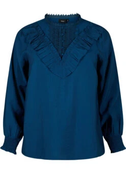 Zizzi Viscose Blouse With Ruffles And Embroidery Detail -Chic Soldes X95963O 0291 Front
