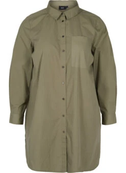 Zizzi Long Cotton Shirt With Back Print -Chic Soldes X95966A 1579 Front