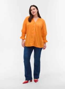 Zizzi Viscose Blouse With Button Fastening And 3/4-length Sleeves -Chic Soldes X95974B 2246 ModelFullBody