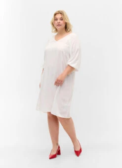Zizzi Viscose Dress With V-neck -Chic Soldes X96039A 1101 ModelFullBody
