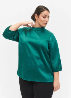 Zizzi Blouse With 3/4 Sleeves And Chin Collar