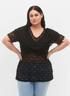 Zizzi Short-sleeved Blouse With Frills