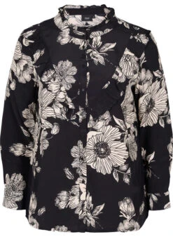 Zizzi Floral Viscose Shirt With Ruffles -Chic Soldes X96093B 0199 Front
