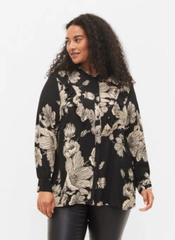 Zizzi Floral Viscose Shirt With Ruffles