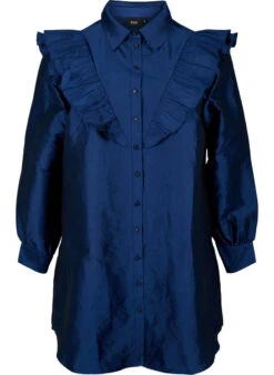 Zizzi Solid Colored Shirt With Ruffle Detail -Chic Soldes X96098B 0291 Front