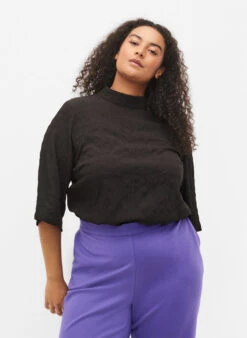 Zizzi Top With High Neckline And 3/4 Sleeves