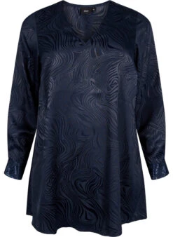 Zizzi Tunic With Tone-on-tone Pattern And V-neckline -Chic Soldes X96108A 1496 Front