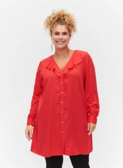 Zizzi Viscose Tunic With Ruffle Collar