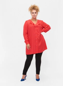 Zizzi Viscose Tunic With Ruffle Collar -Chic Soldes X96109A 0957 ModelFullBody