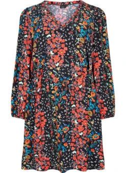 Zizzi Floral Dress In Viscose Material -Chic Soldes X96111A 0199 Front