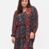 Zizzi Floral Dress In Viscose Material -Chic Soldes X96111A 0199 ModelFront