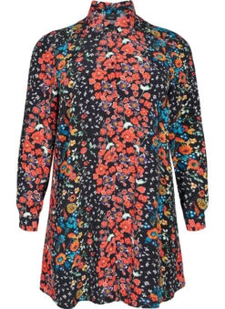 Zizzi Long Viscose Shirt In Floral Print -Chic Soldes X96111B 0199 Front