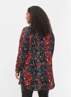 Zizzi Long Viscose Shirt In Floral Print -Chic Soldes X96111B 0199 ModelBack