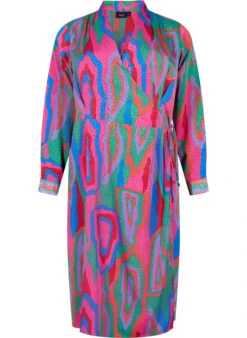Zizzi Printed Wrap Dress With Long Sleeves -Chic Soldes X96118A 9990 Front