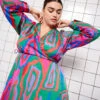 Zizzi Printed Wrap Dress With Long Sleeves -Chic Soldes X96118A 9990 ImageFront
