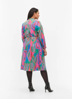 Zizzi Printed Wrap Dress With Long Sleeves -Chic Soldes X96118A 9990 ModelBack