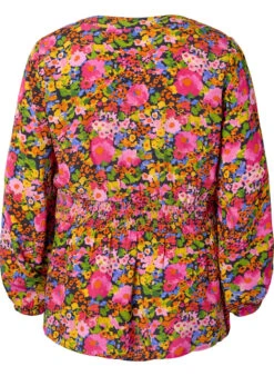 Zizzi Viscose Top With Floral Print And Smock -Chic Soldes X96125B 9990 Back