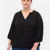 Zizzi Blouse With Smock And 3/4 Sleeves -Chic Soldes X96127A 0199 ModelFront