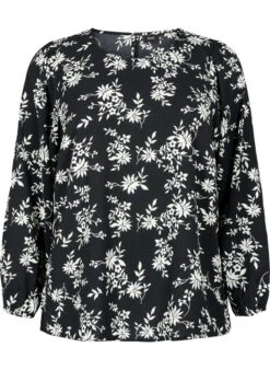 Zizzi Blouse With Puff Sleeves -Chic Soldes X96127B 9999 Front