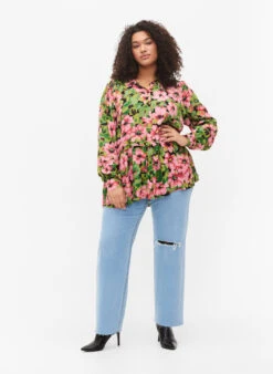 Zizzi Floral Shirt In Viscose -Chic Soldes X96128A 9990 ModelFullBody