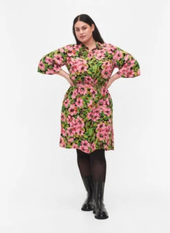 Zizzi Viscose Shirt Dress With Floral Print -Chic Soldes X96128B 9990 ModelFullBody