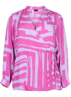 Zizzi Printed Wrap Blouse In Viscose -Chic Soldes X96132A 9990 Front