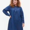 Zizzi Long Sleeve Denim Dress -Chic Soldes X96135A 1050 ModelFront