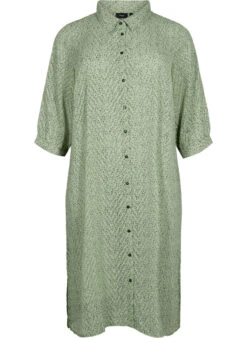 Zizzi Dotted Shirtdress With 3/4 Sleeves And Slit -Chic Soldes X96138A 1563 Front