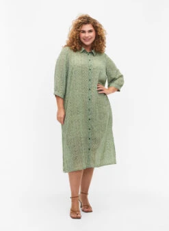 Zizzi Dotted Shirtdress With 3/4 Sleeves And Slit