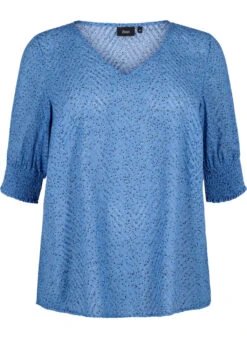 Zizzi Dotted Blouse With Short Sleeves -Chic Soldes X96138B 0335 Front