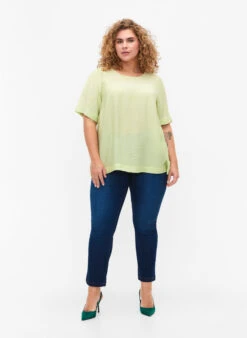 Zizzi Blouse With Half-length Sleeves In Viscose -Chic Soldes X96141A 0234 ModelFullBody