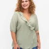 Zizzi Wrap Blouse In Viscose With 1/2 Sleeves -Chic Soldes X96141B 1563 ModelFront