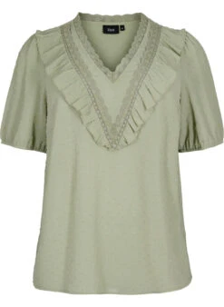 Zizzi Blouse With Short Sleeves And Dotted Structure -Chic Soldes X96143A 1563 Front