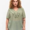 Zizzi Blouse With Short Sleeves And Dotted Structure -Chic Soldes X96143A 1563 ModelFront
