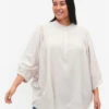 Zizzi Viscose-Linen Mix Shirt Blouse With 3/4 Sleeves -Chic Soldes X96150A 1122 ModelFront