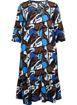 Zizzi Dress In Viscose With Print And 3/4 Sleeves -Chic Soldes X96184A 9990 Front