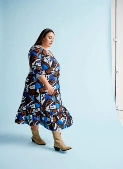 Zizzi Dress In Viscose With Print And 3/4 Sleeves